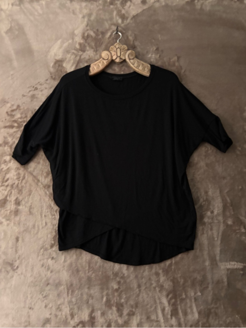 S-Twelve Draped Short-Sleeve Top Women’s Size S Black High-Low Crew Neck